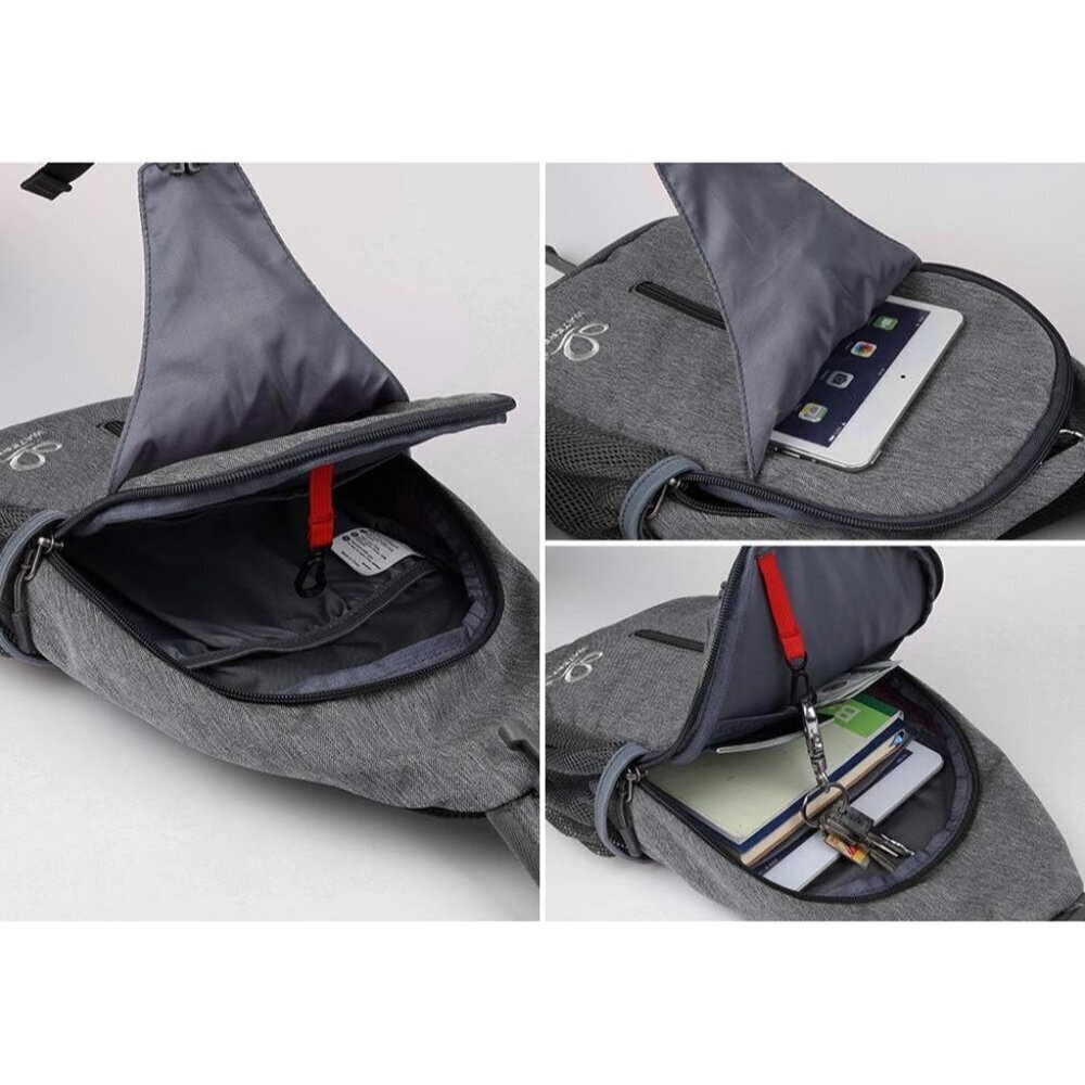 Waterfly Men Women Dark Gray Crossbody Adjustable Strap Hiking Sling Backpack - Picture 2 of 6